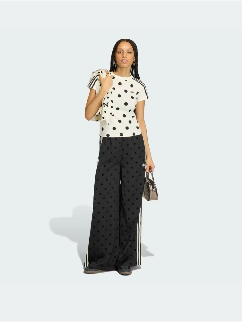 adidas Black Polka Dot Kids Joggers with White Stripes